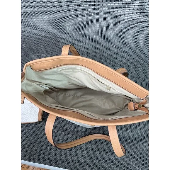 Rosetti Beige & Tan Tote Bag With Geometric Pattern & Matching Pouch - Picture 13 of 13